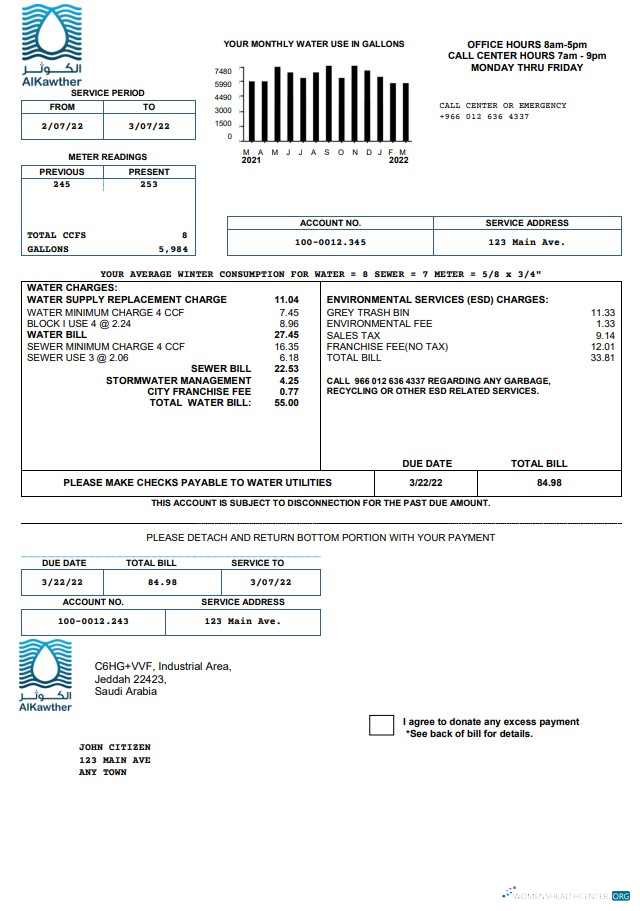 download download Saudi Arabia AlKawther utility bill, Word and PDF template PDF template PDF template